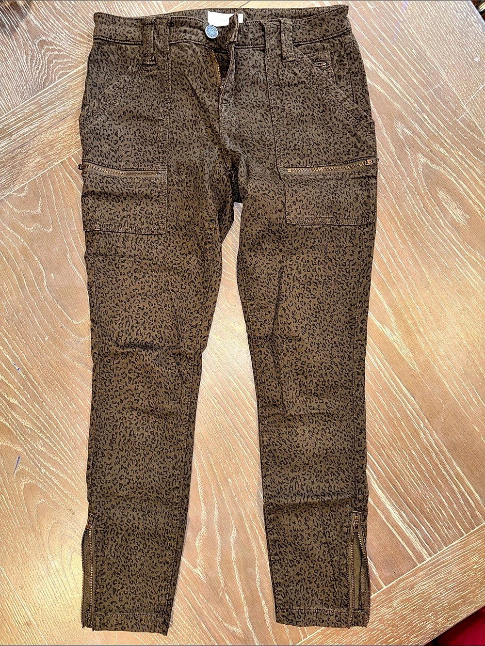 Joie Park Skinny Cargo Pants Animal Print Army Green & Black Size 26